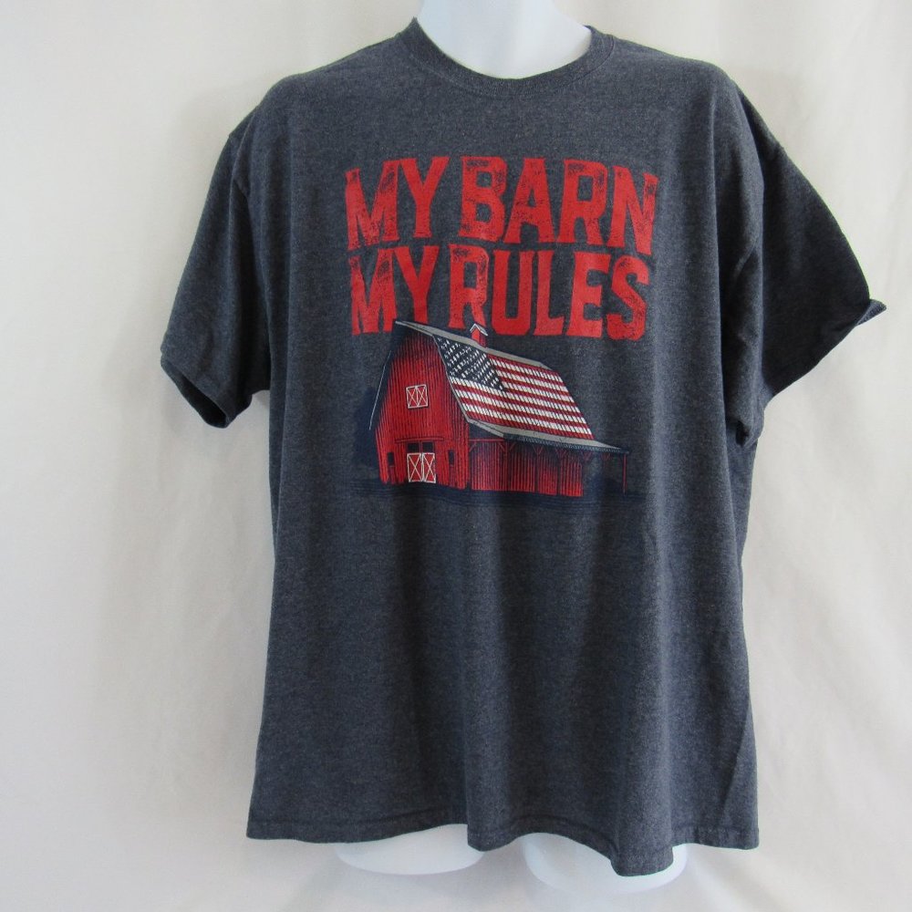 Men's / Unisex XL, My Barn My Rules Graphic T-Shirt, Blue Gray, Americana Gildan